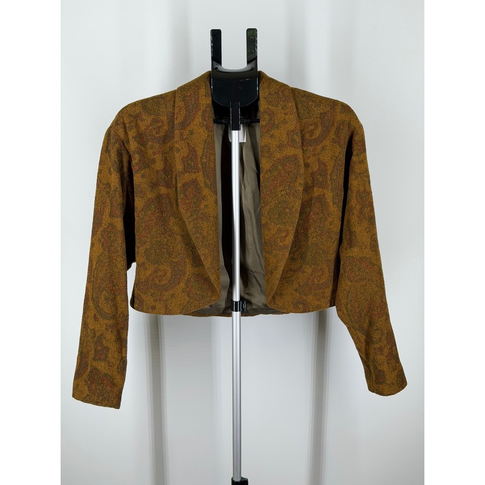 Carole Little Vintage Cropped Paisley Wool Blend Blazer Jacket Brown Size 6